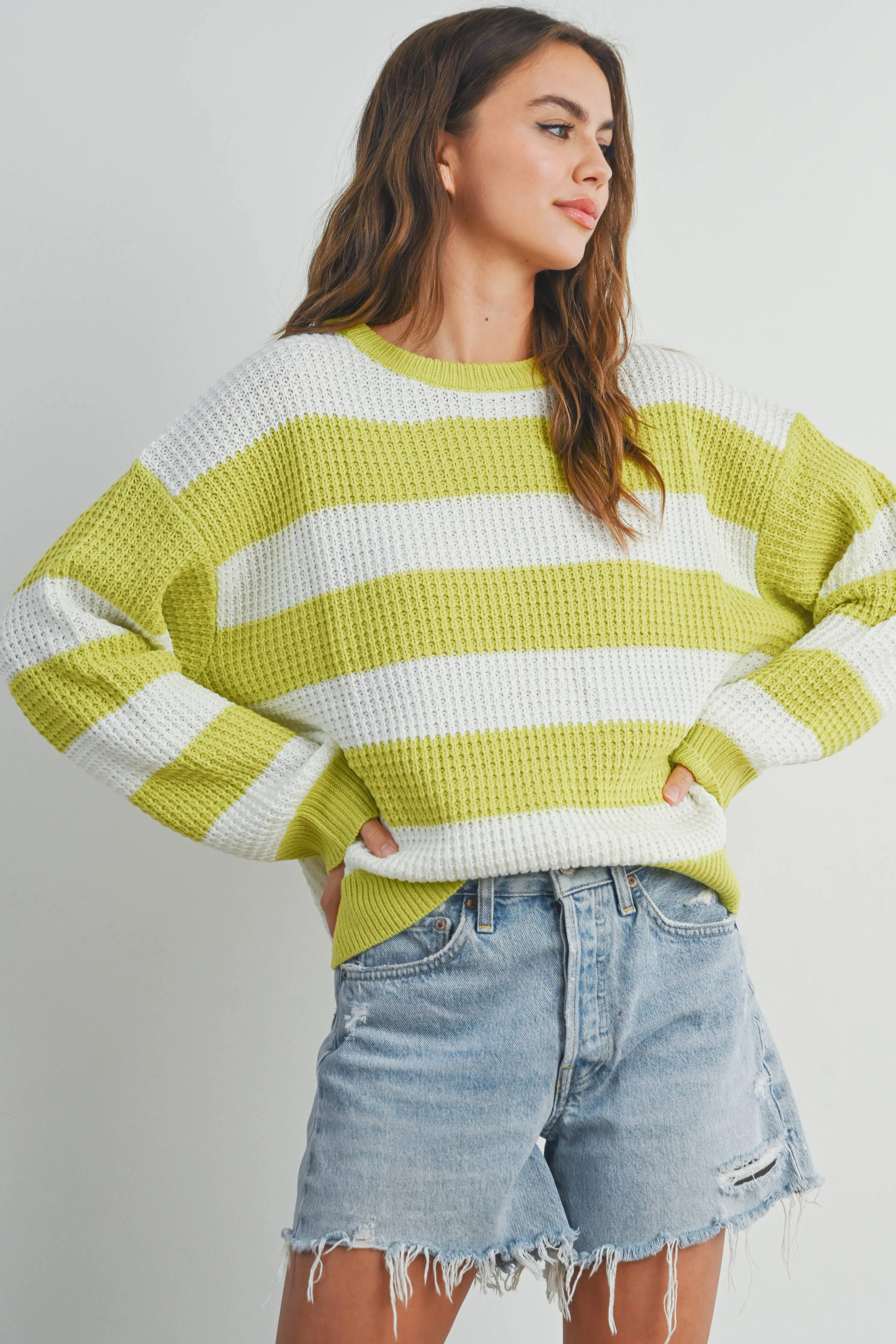 Striped Round Neck Long Sleave Sweater