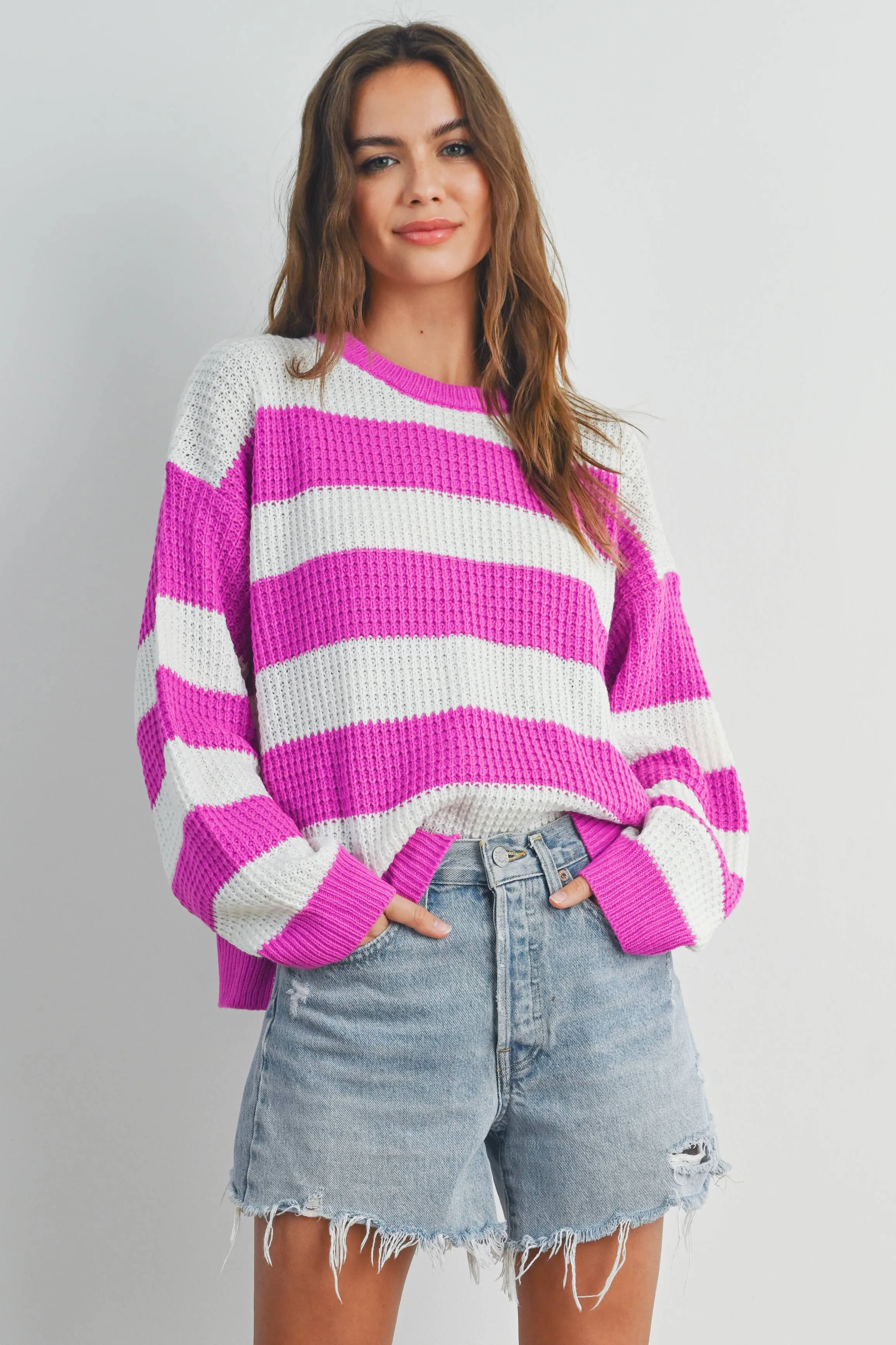 Striped Round Neck Long Sleave Sweater