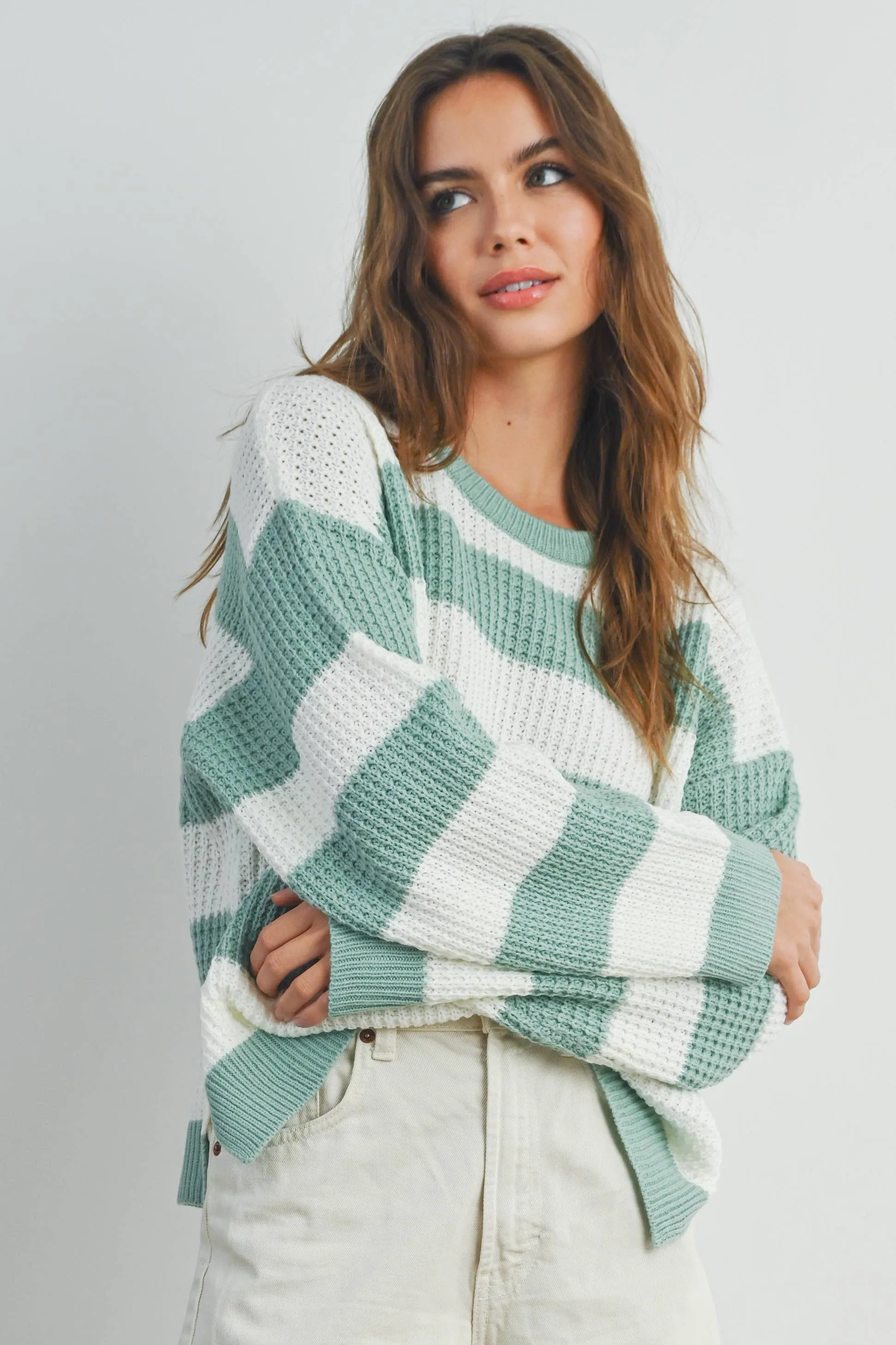 Striped Round Neck Long Sleave Sweater