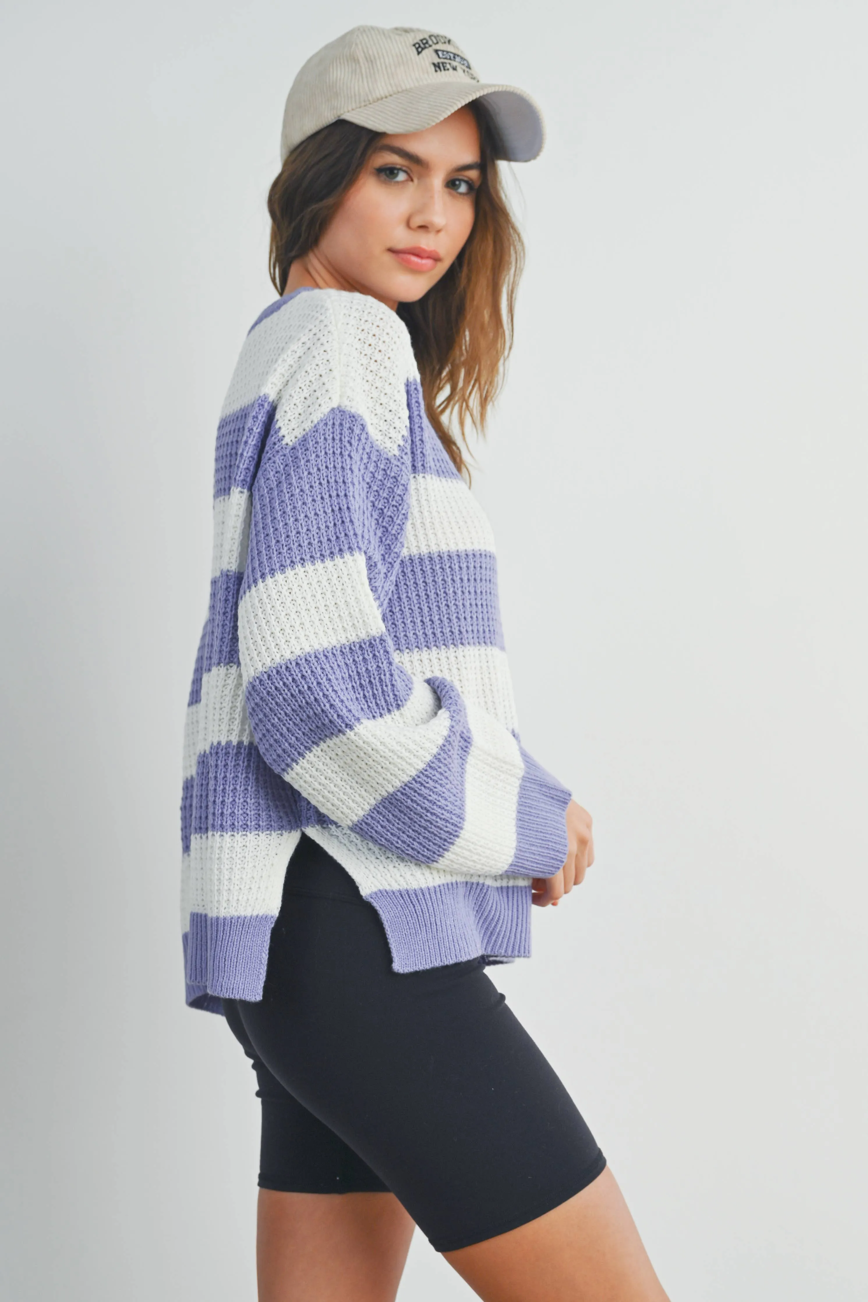 Striped Round Neck Long Sleave Sweater