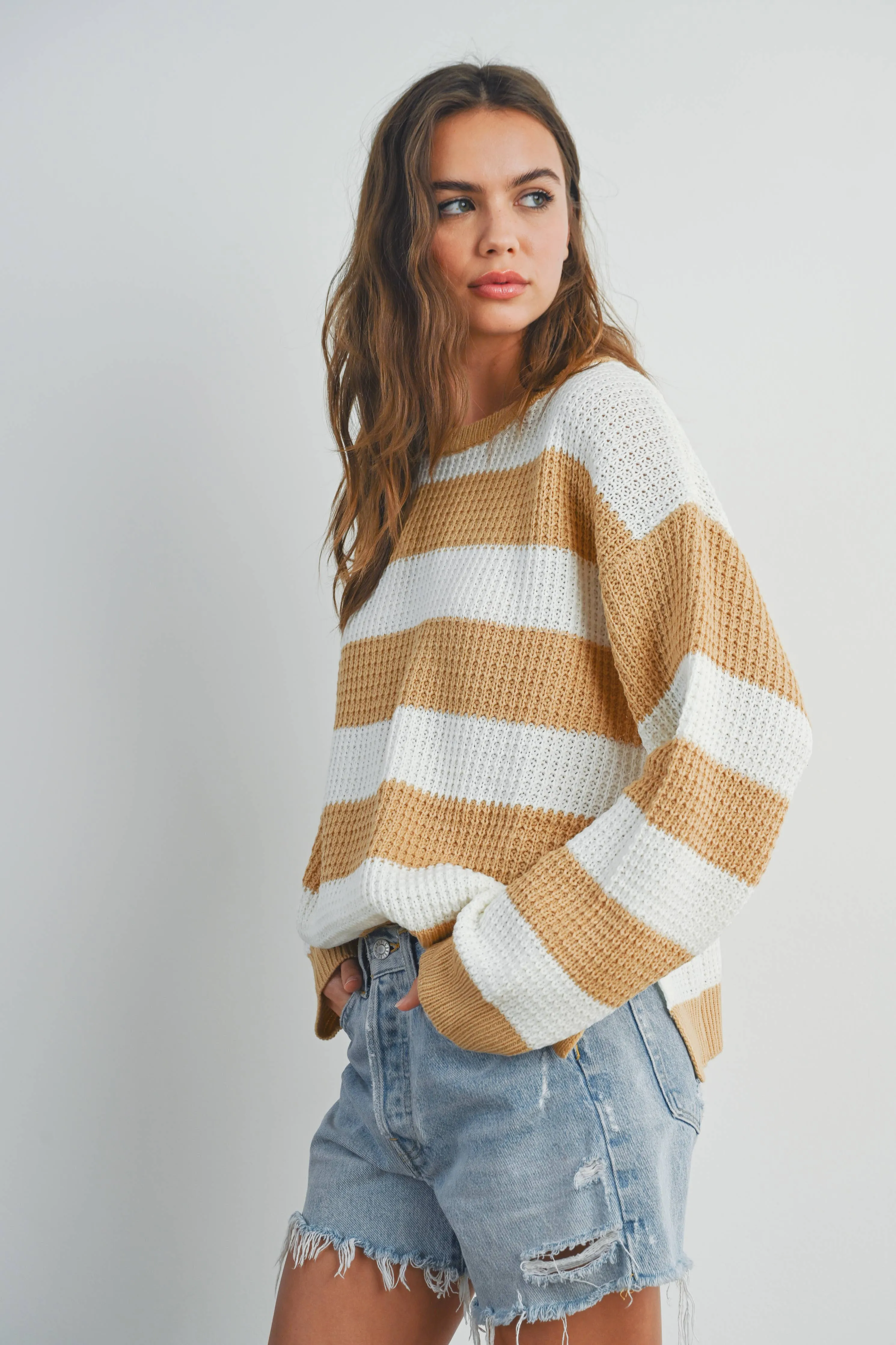 Striped Round Neck Long Sleave Sweater