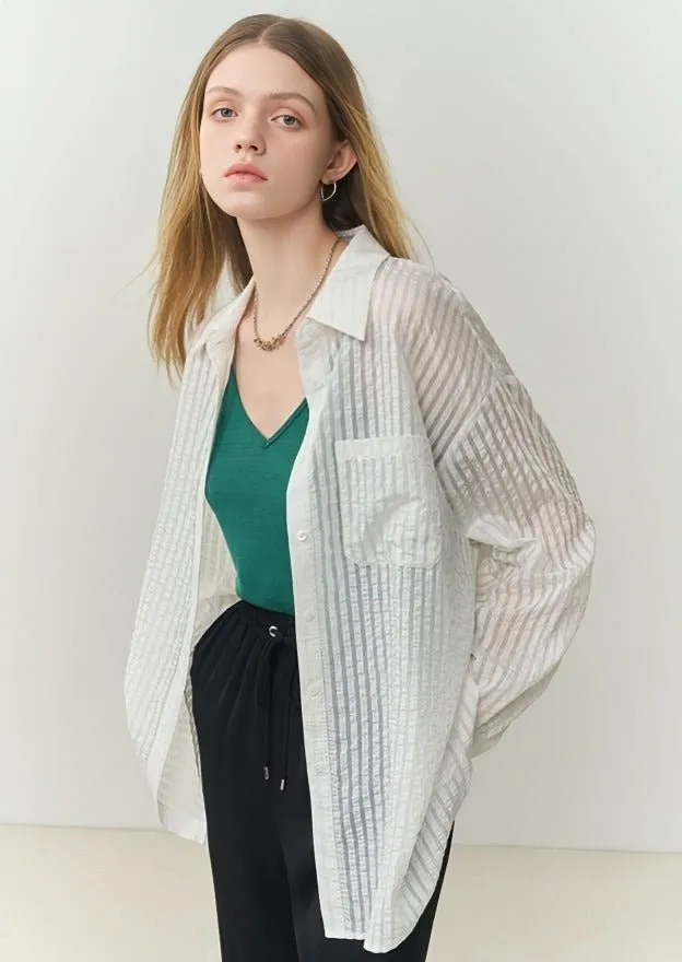 STRIPED TEXTURED LOOSE CASUAL SHIRT