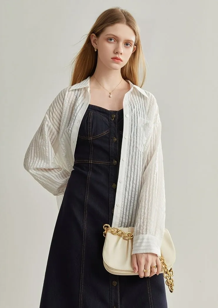 STRIPED TEXTURED LOOSE CASUAL SHIRT