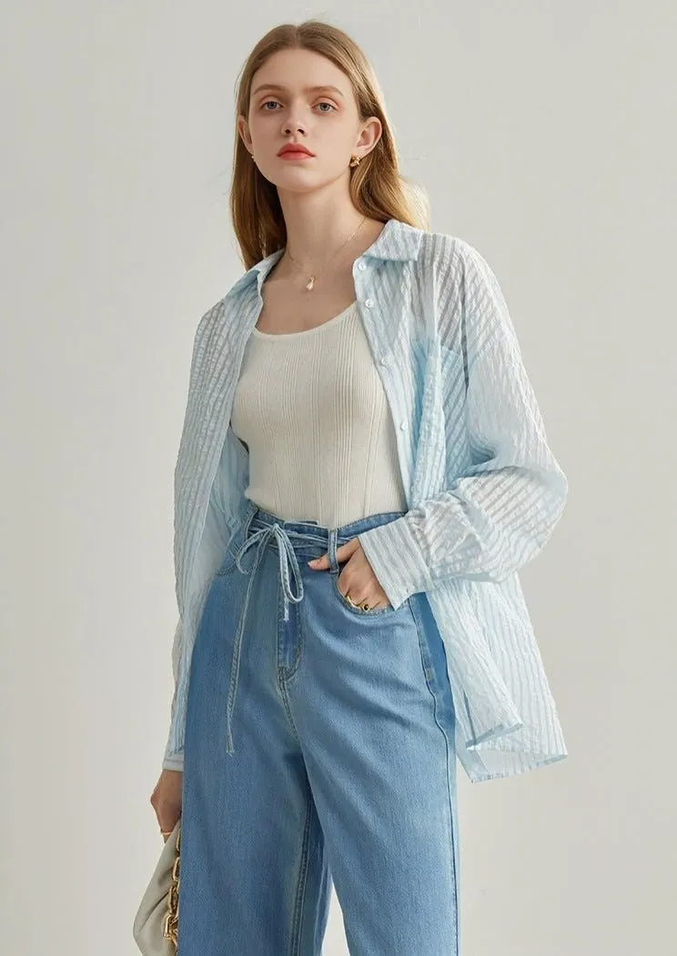 STRIPED TEXTURED LOOSE CASUAL SHIRT