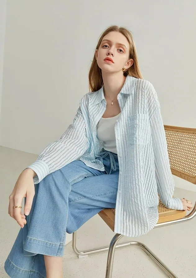 STRIPED TEXTURED LOOSE CASUAL SHIRT