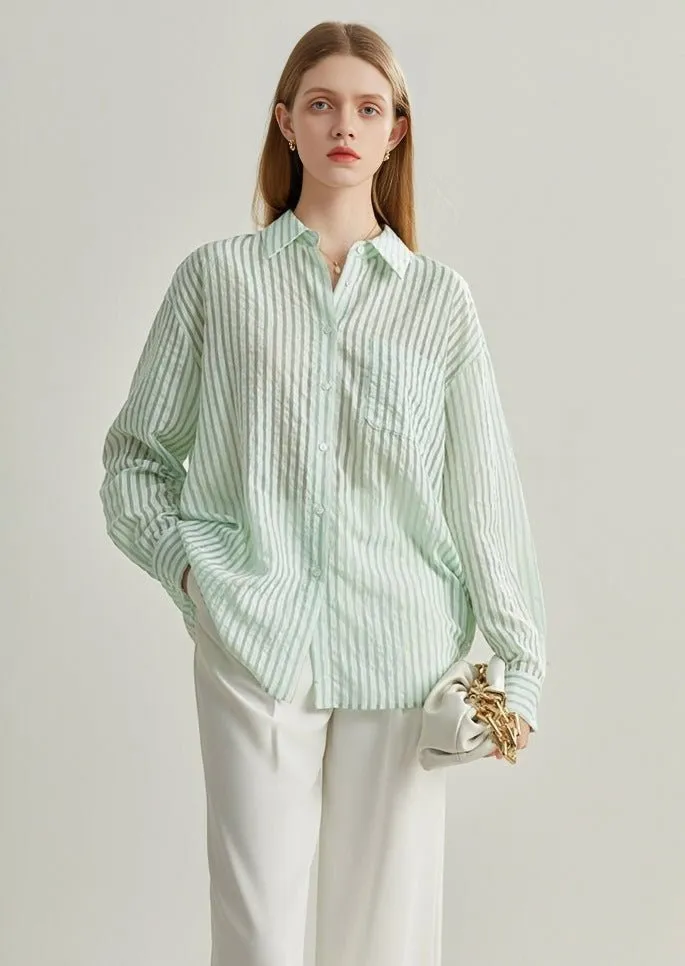 STRIPED TEXTURED LOOSE CASUAL SHIRT