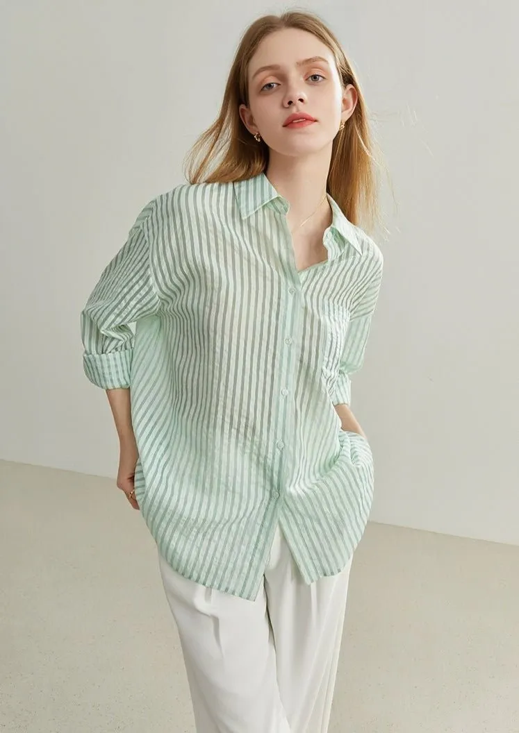 STRIPED TEXTURED LOOSE CASUAL SHIRT