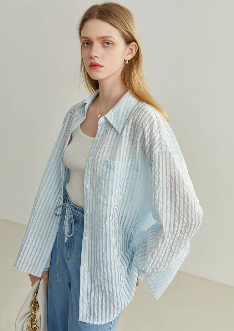 STRIPED TEXTURED LOOSE CASUAL SHIRT