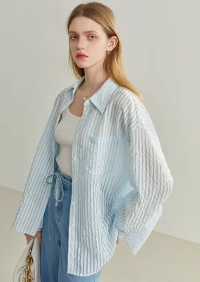 STRIPED TEXTURED LOOSE CASUAL SHIRT