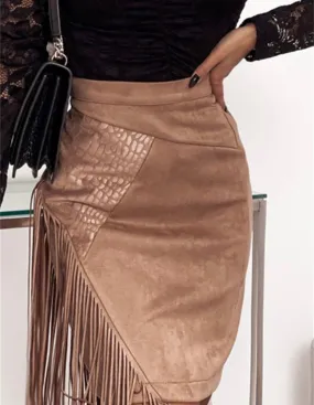 Suede Fringe Mini Skirt