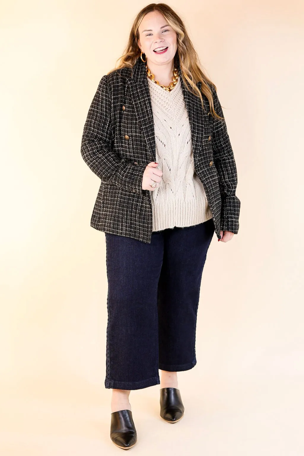 Timeless Tales Tweed Blazer with Bronze Buttons in Black