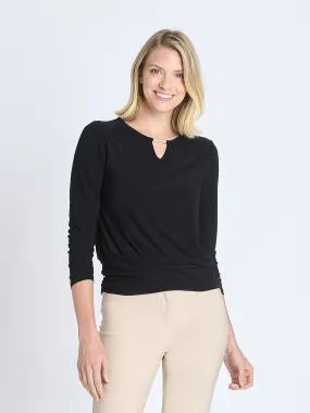 V-Neck Bar Trim Banded Top, Black