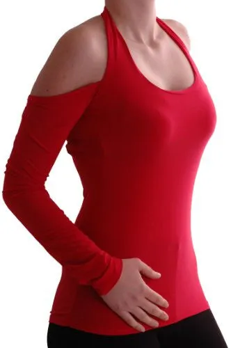 Valerie Shoulder Cut Halter Neck Long Sleeve Tops