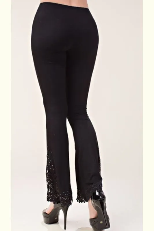 Vocal Lace Stones Bootcut Leggings - Black