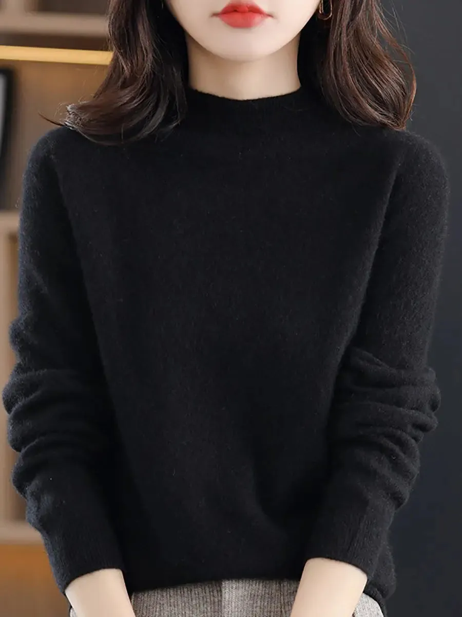 Women Solid Wool Warm Sweater