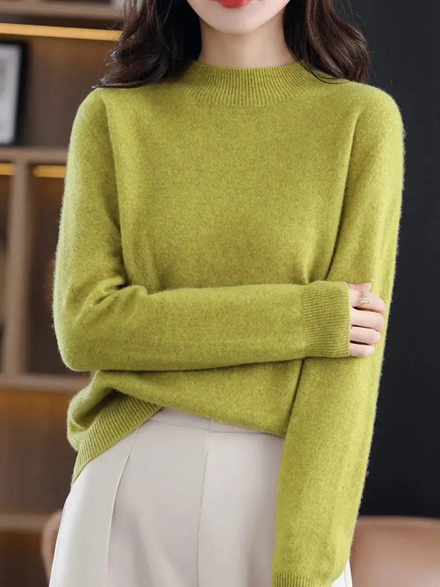 Women Solid Wool Warm Sweater