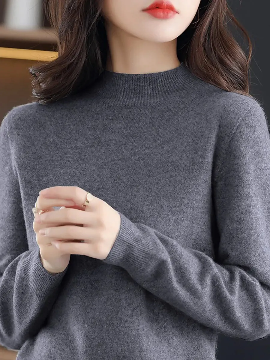 Women Solid Wool Warm Sweater