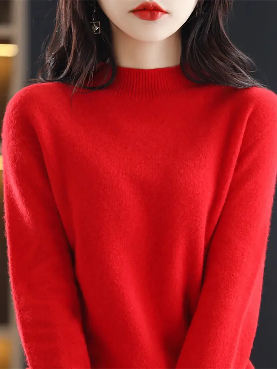 Women Solid Wool Warm Sweater