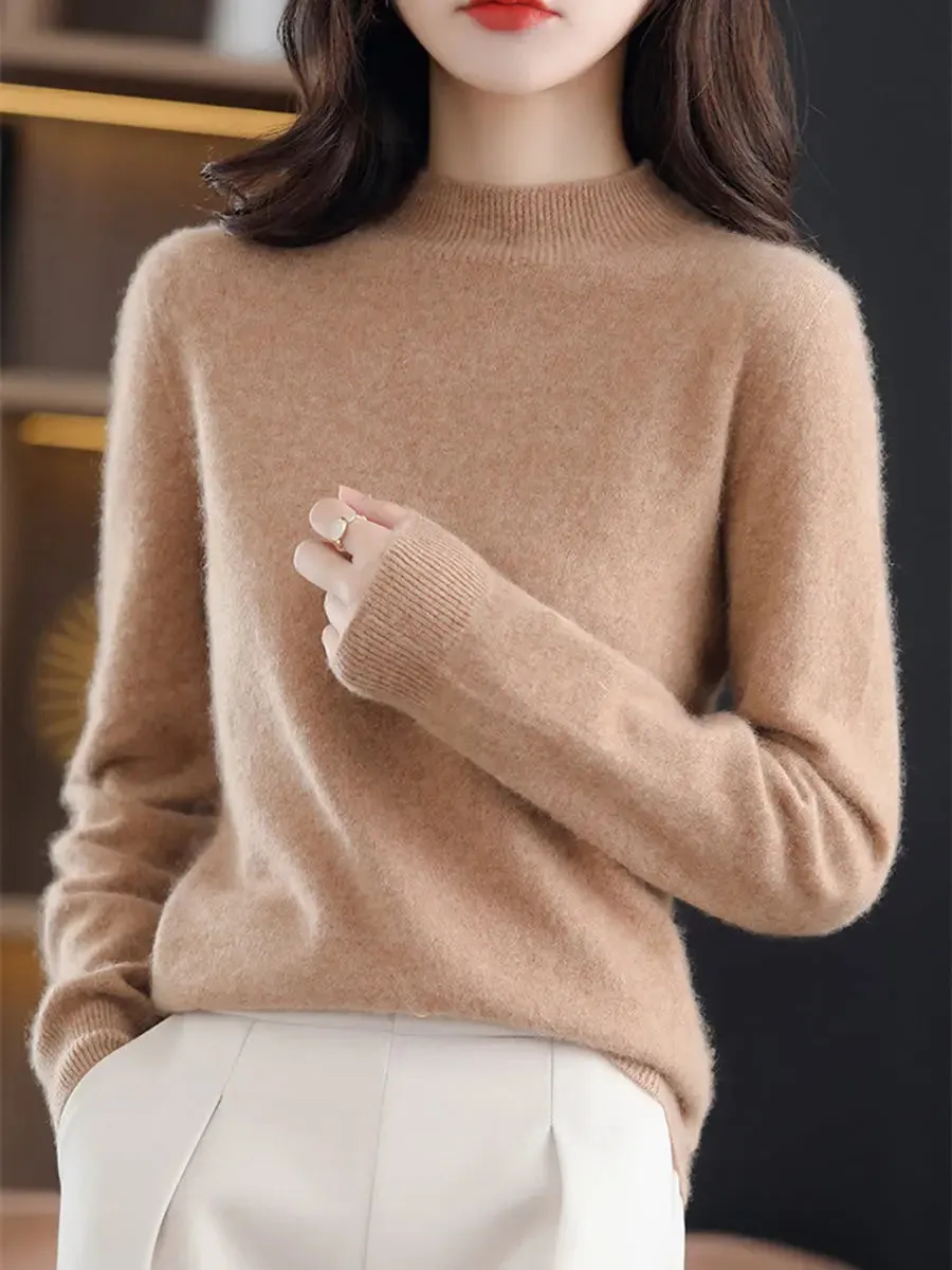 Women Solid Wool Warm Sweater