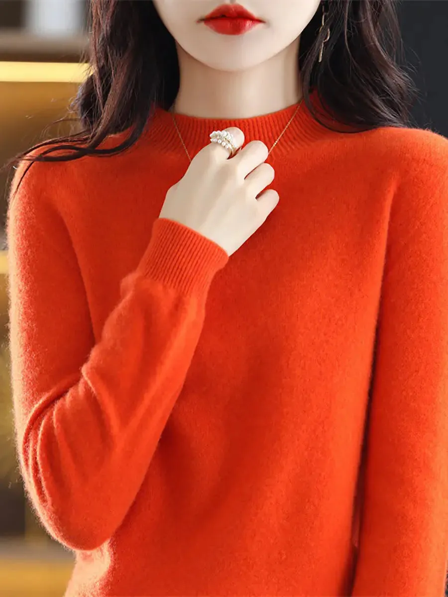 Women Solid Wool Warm Sweater