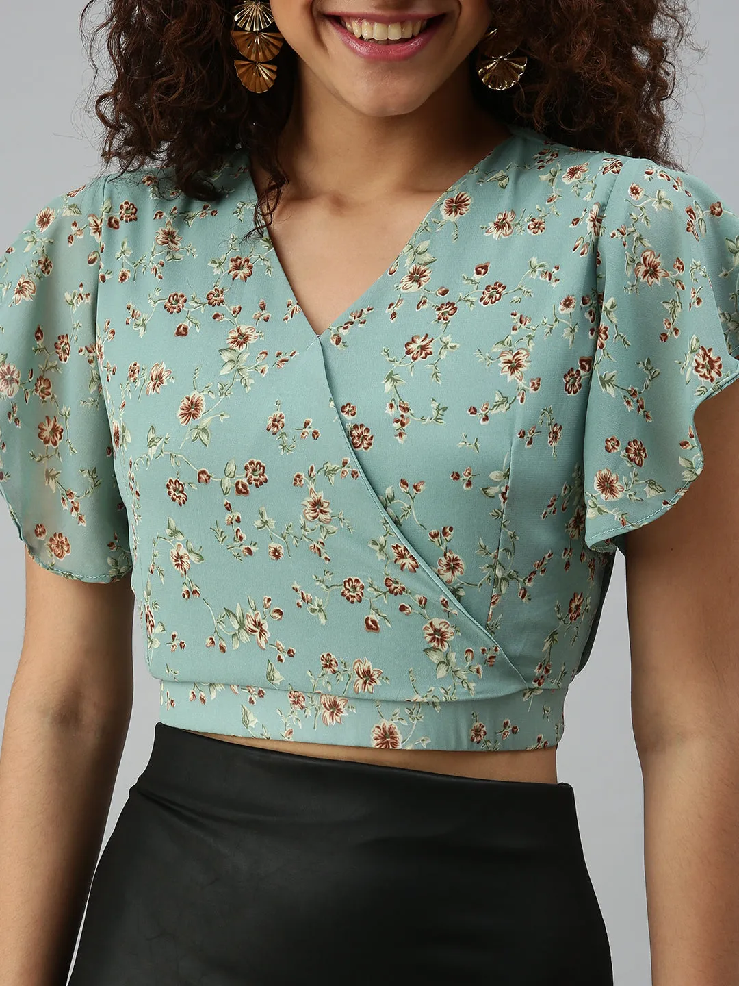 Women's Green Floral Tops