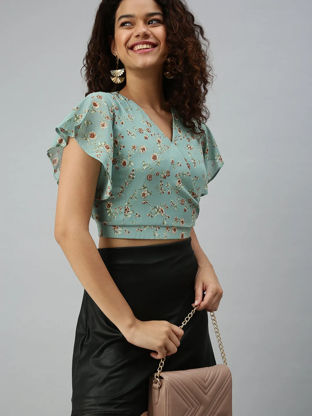 Women's Green Floral Tops