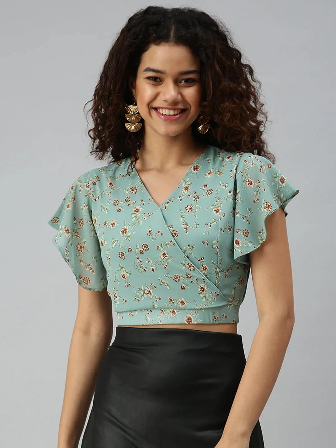 Women's Green Floral Tops