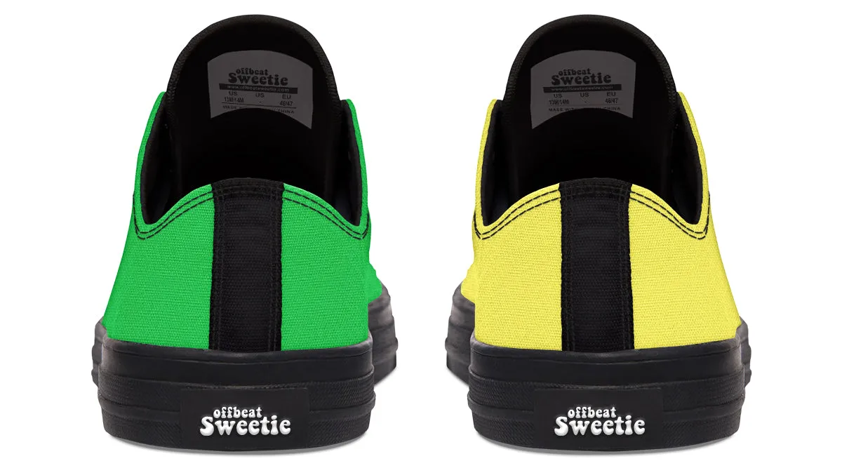 Yellow And Green Mismatched Low Tops