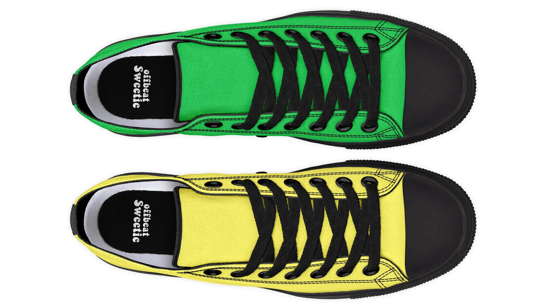 Yellow And Green Mismatched Low Tops