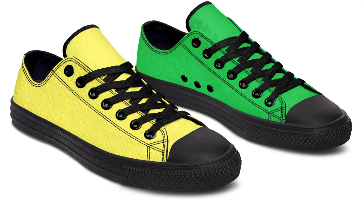 Yellow And Green Mismatched Low Tops