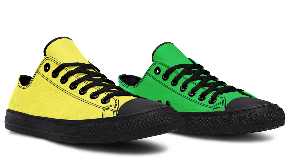 Yellow And Green Mismatched Low Tops