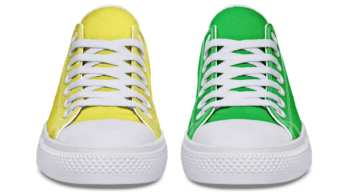 Yellow And Green Mismatched Low Tops