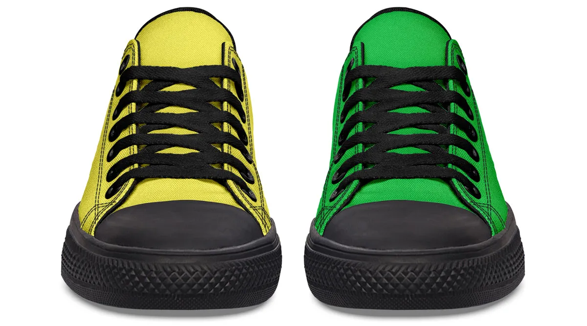 Yellow And Green Mismatched Low Tops