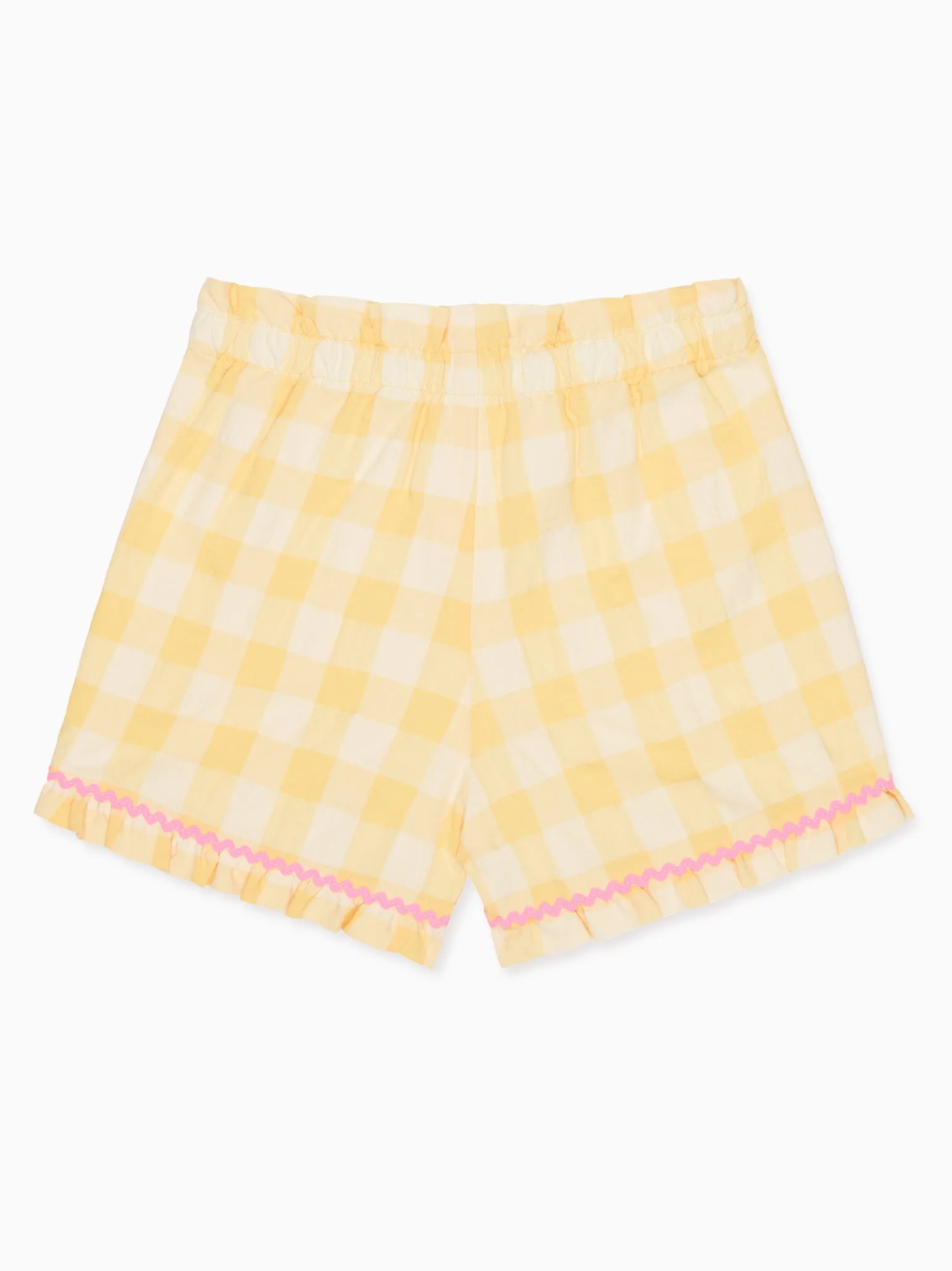 Yellow Gingham Flores Cotton Girl Shorts