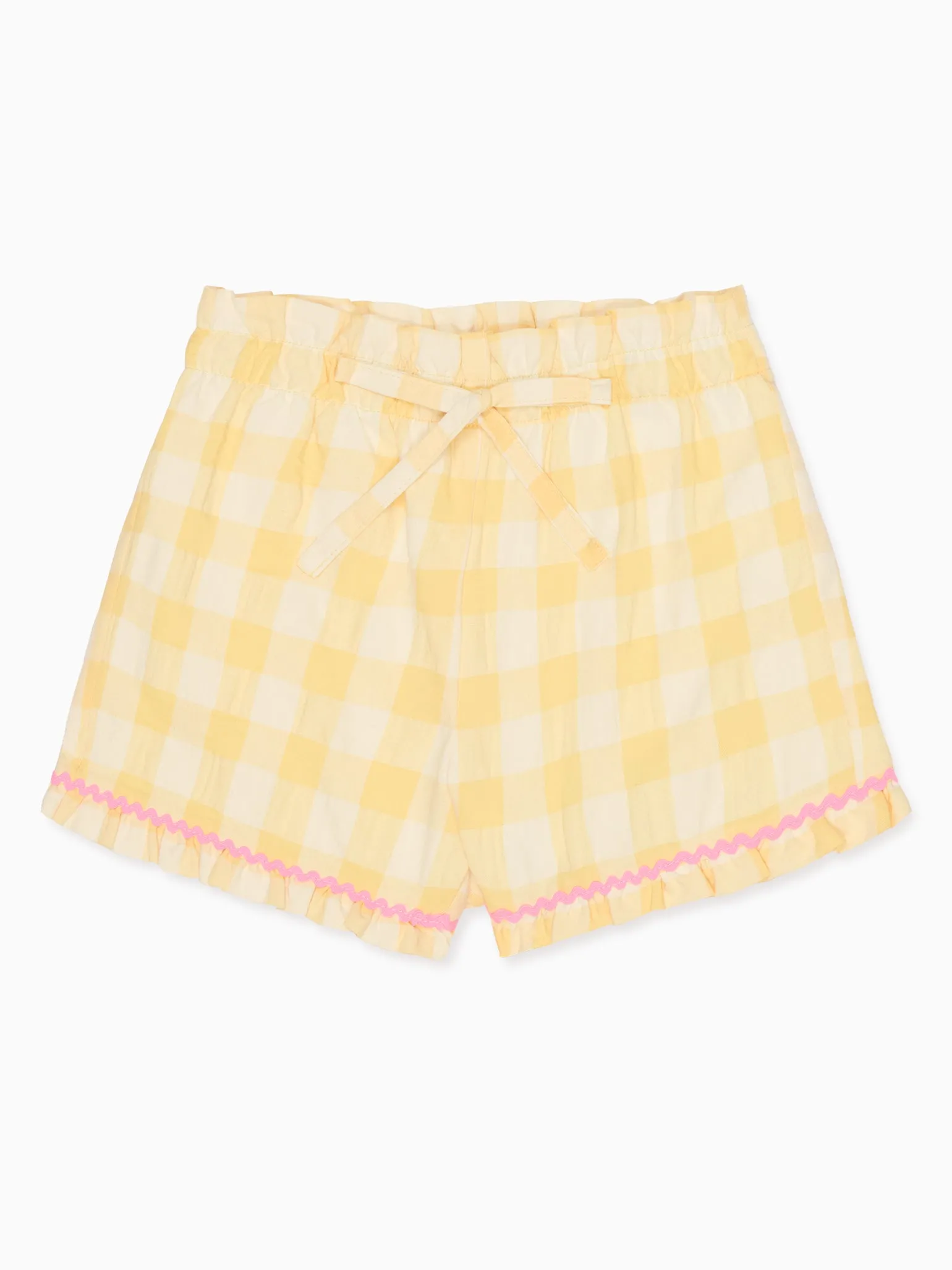 Yellow Gingham Flores Cotton Girl Shorts