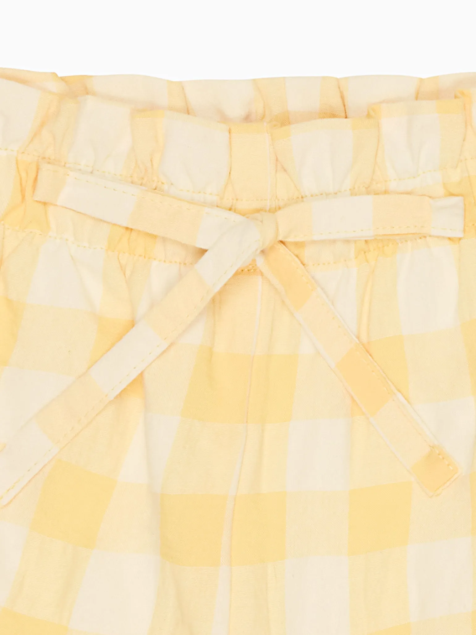 Yellow Gingham Flores Cotton Girl Shorts